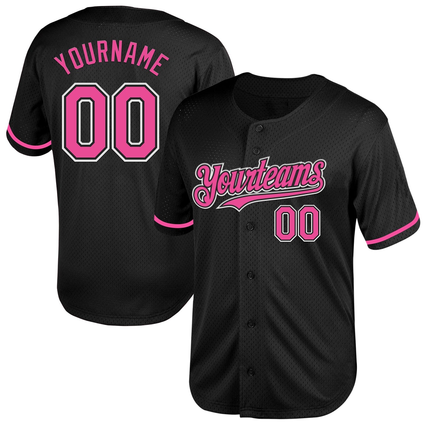 Custom Black Pink-White Mesh Authentic Throwback Baseball Jersey - Main View