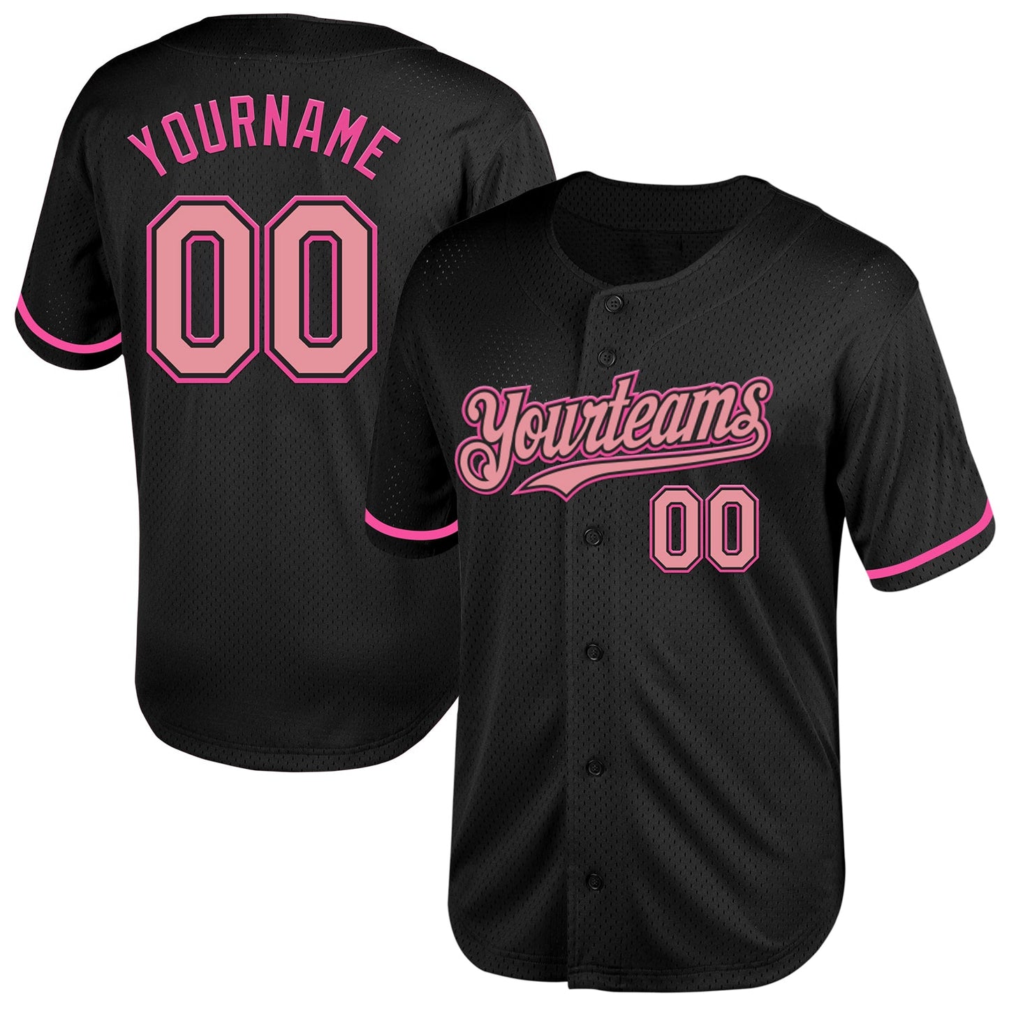 Custom Black Medium Pink-Pink Mesh Authentic Throwback Baseball Jersey - Main View