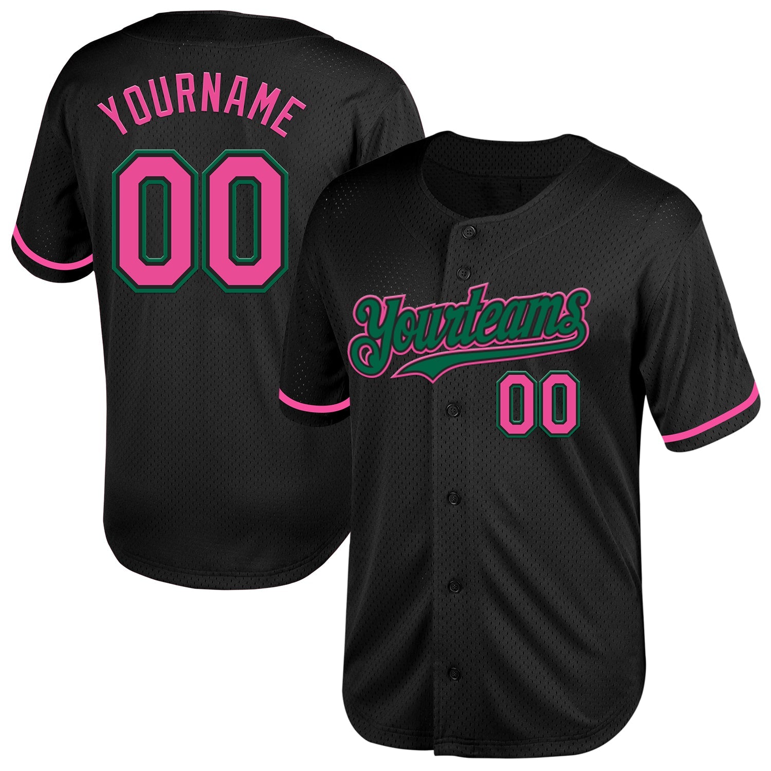 Custom Black Pink-Kelly Green Mesh Authentic Throwback Baseball Jersey - Main View