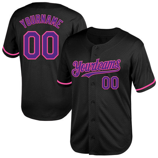 Custom Black Purple-Pink Mesh Authentic Throwback Baseball Jersey - Main View