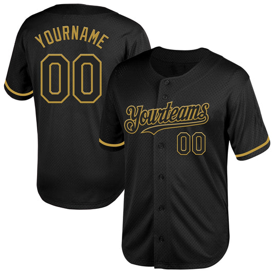 Custom Black Old Gold Mesh Authentic Throwback Baseball Jersey - Main View