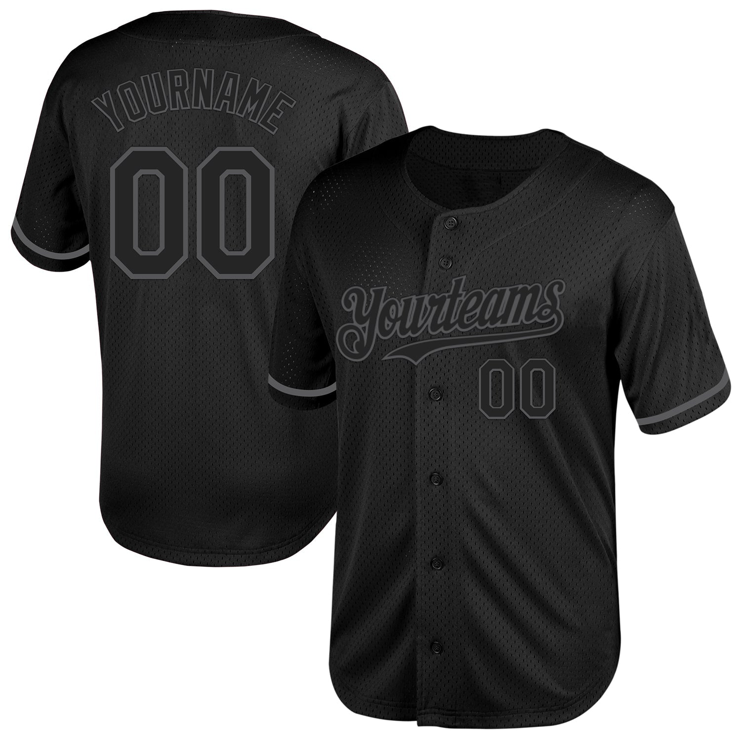 Custom Black Steel Gray Mesh Authentic Throwback Baseball Jersey - Main View