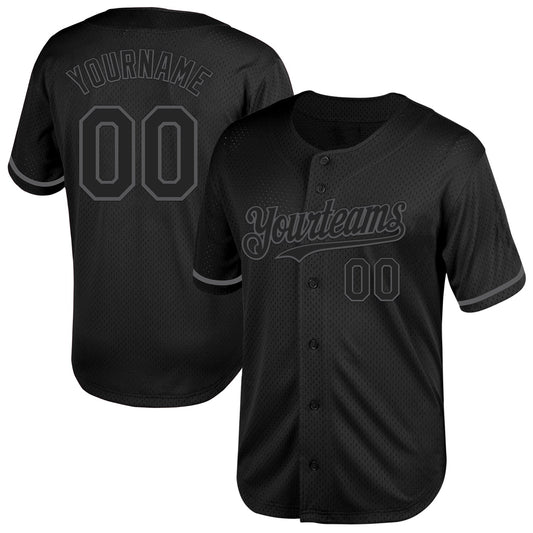 Custom Black Steel Gray Mesh Authentic Throwback Baseball Jersey - Main View
