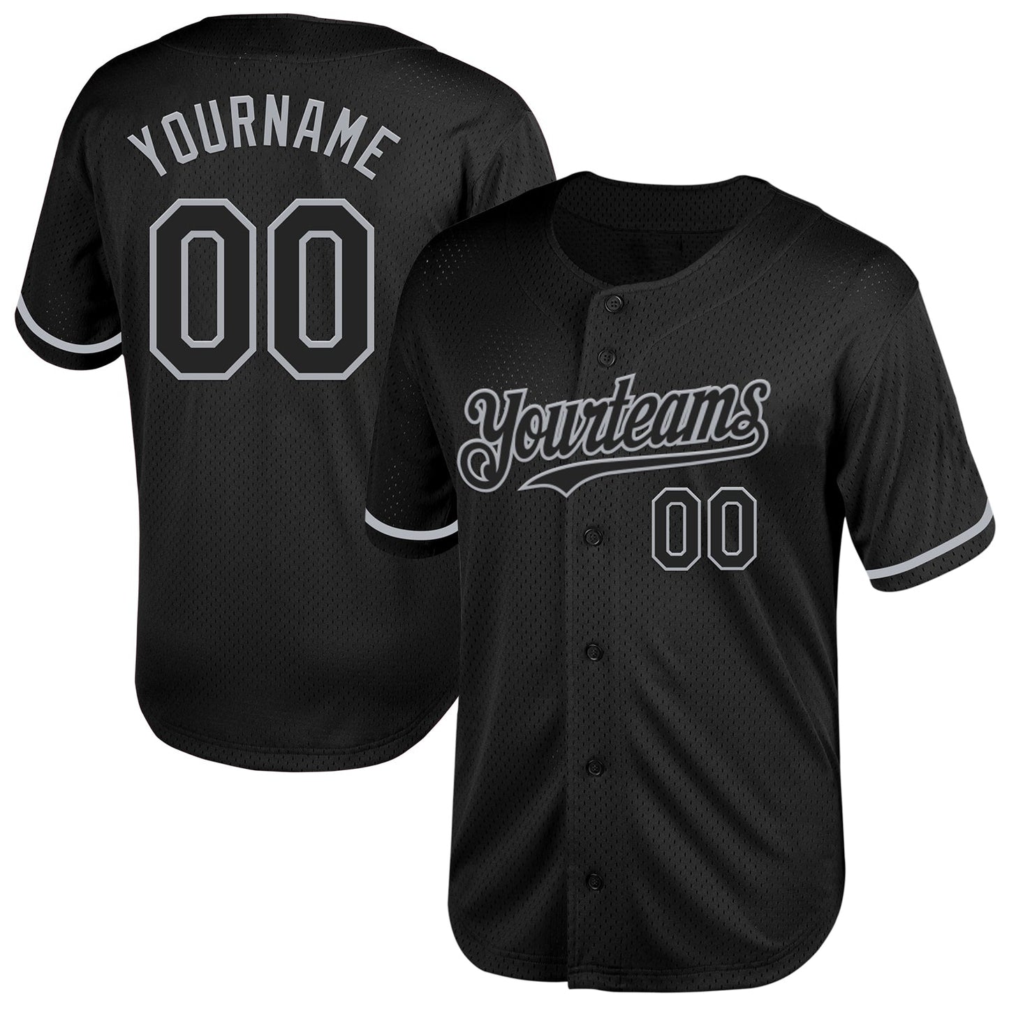 Custom Black Gray Mesh Authentic Throwback Baseball Jersey - Main View
