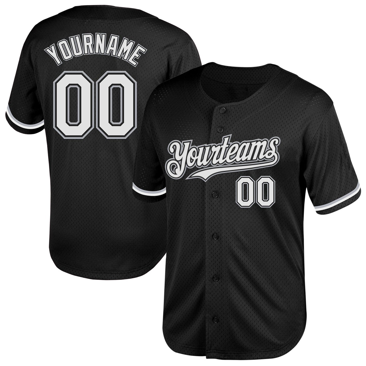 Custom Black White-Gray Mesh Authentic Throwback Baseball Jersey - Main View
