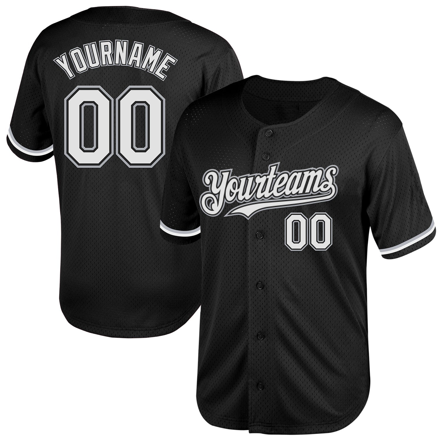 Custom Black White-Gray Mesh Authentic Throwback Baseball Jersey - Main View