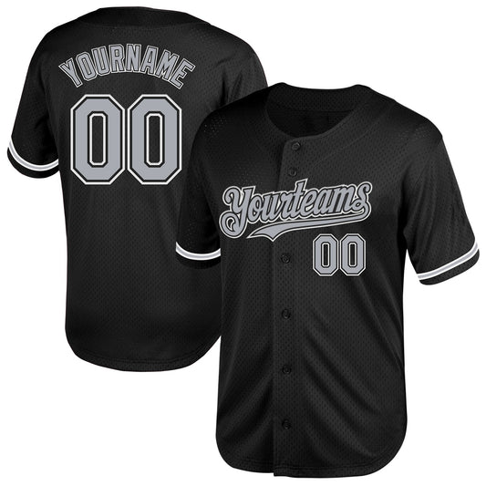 Custom Black Gray-White Mesh Authentic Throwback Baseball Jersey - Main View