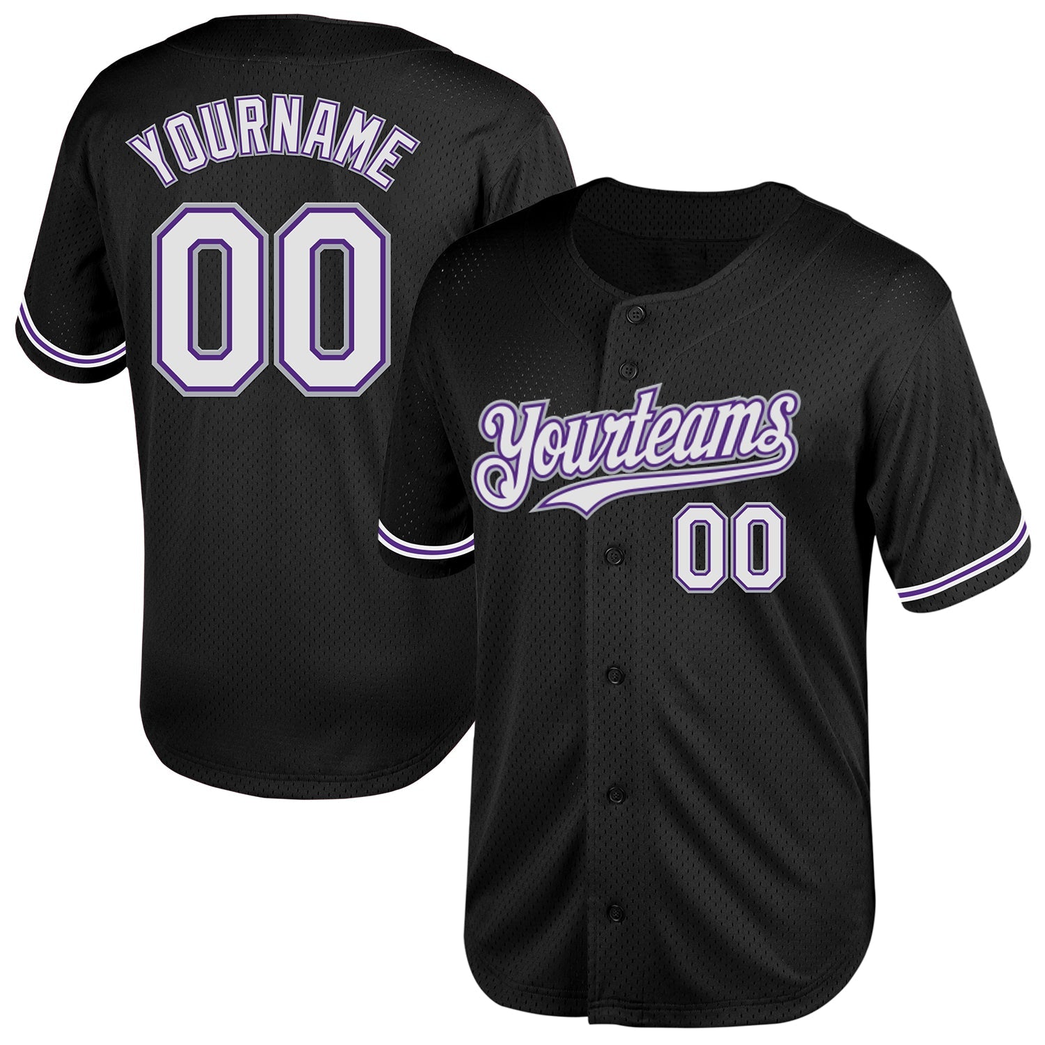 Custom Black Purple-Gray Mesh Authentic Throwback Baseball Jersey - Main View