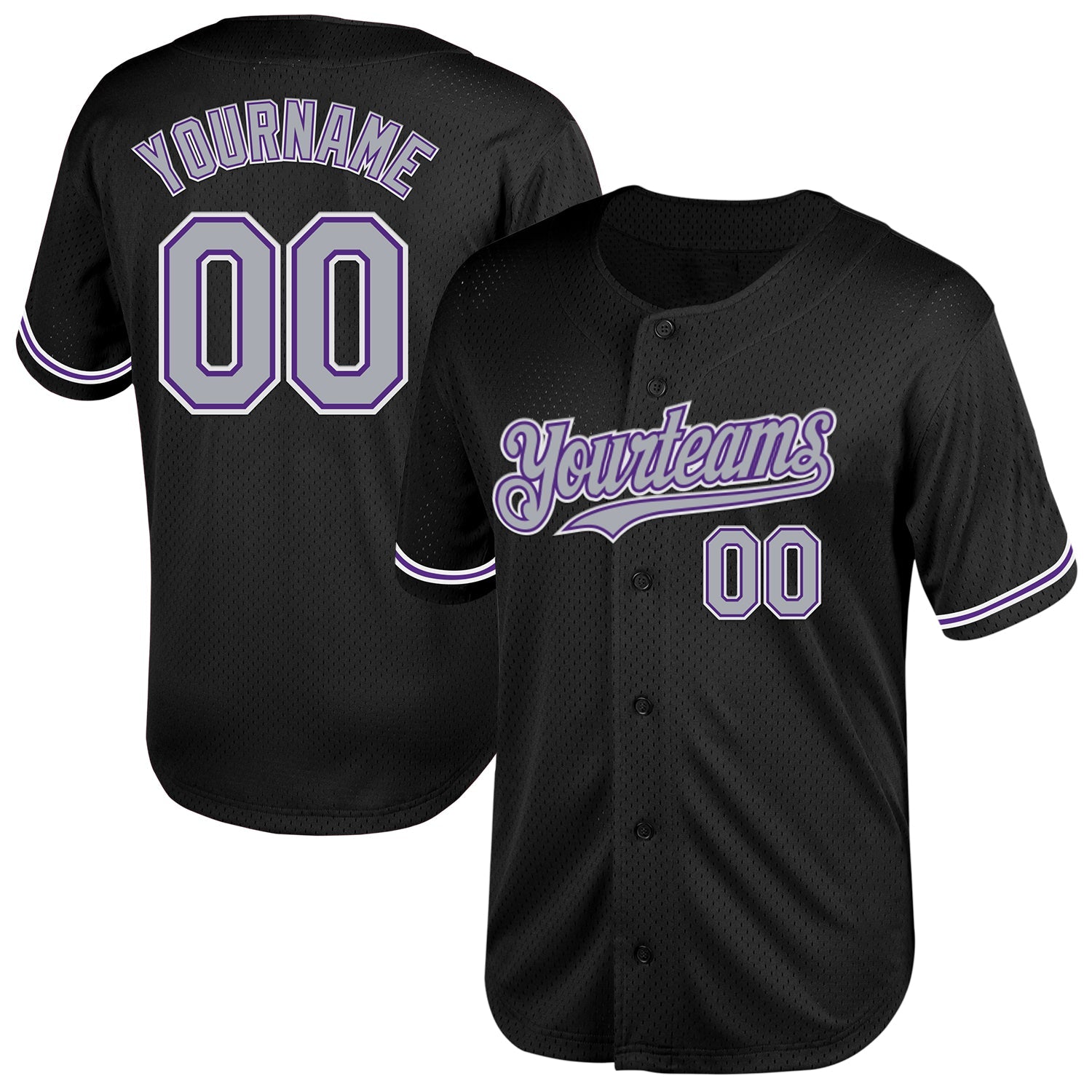 Custom Black Gray-Purple Mesh Authentic Throwback Baseball Jersey - Main View