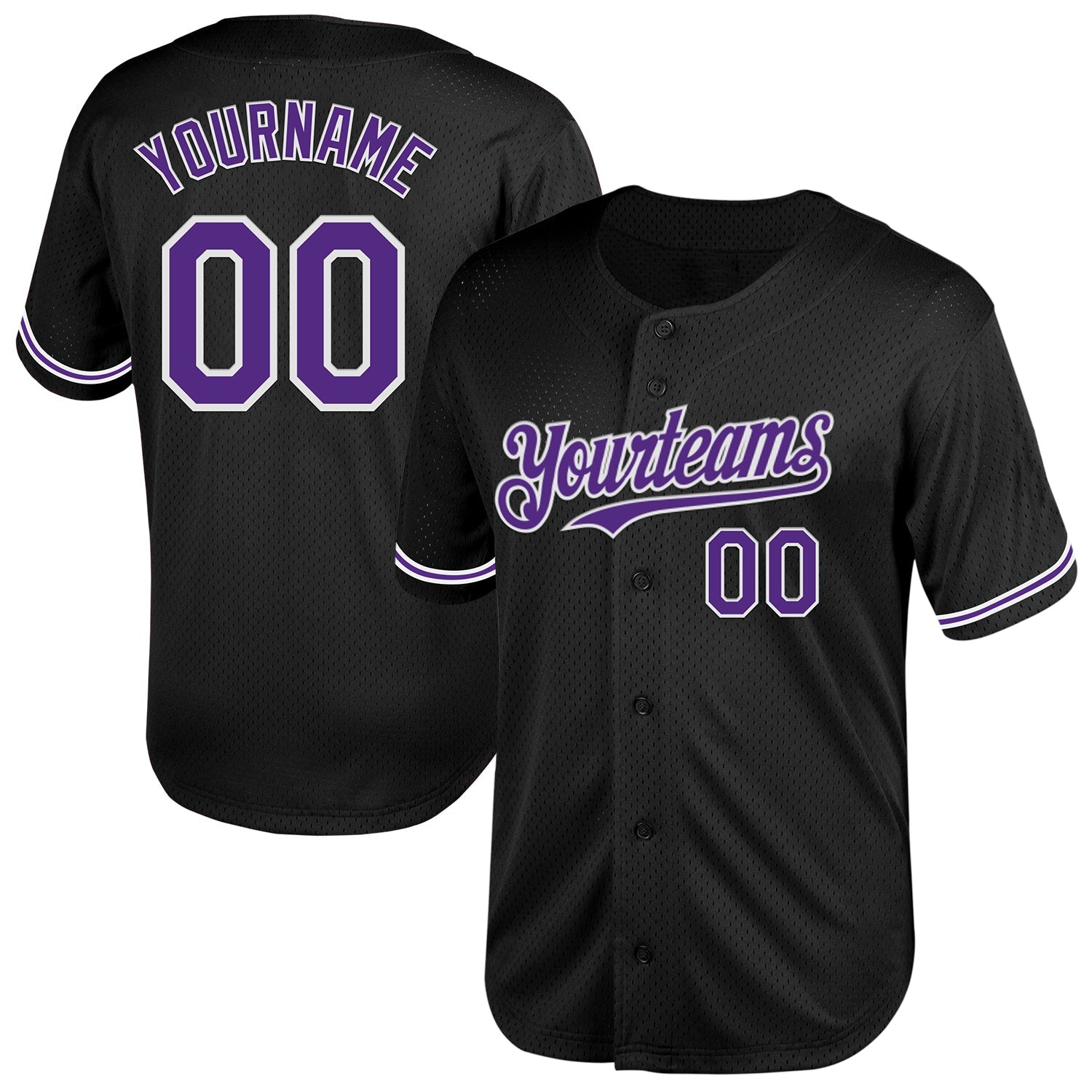 Custom Black Purple-White Mesh Authentic Throwback Baseball Jersey - Main View