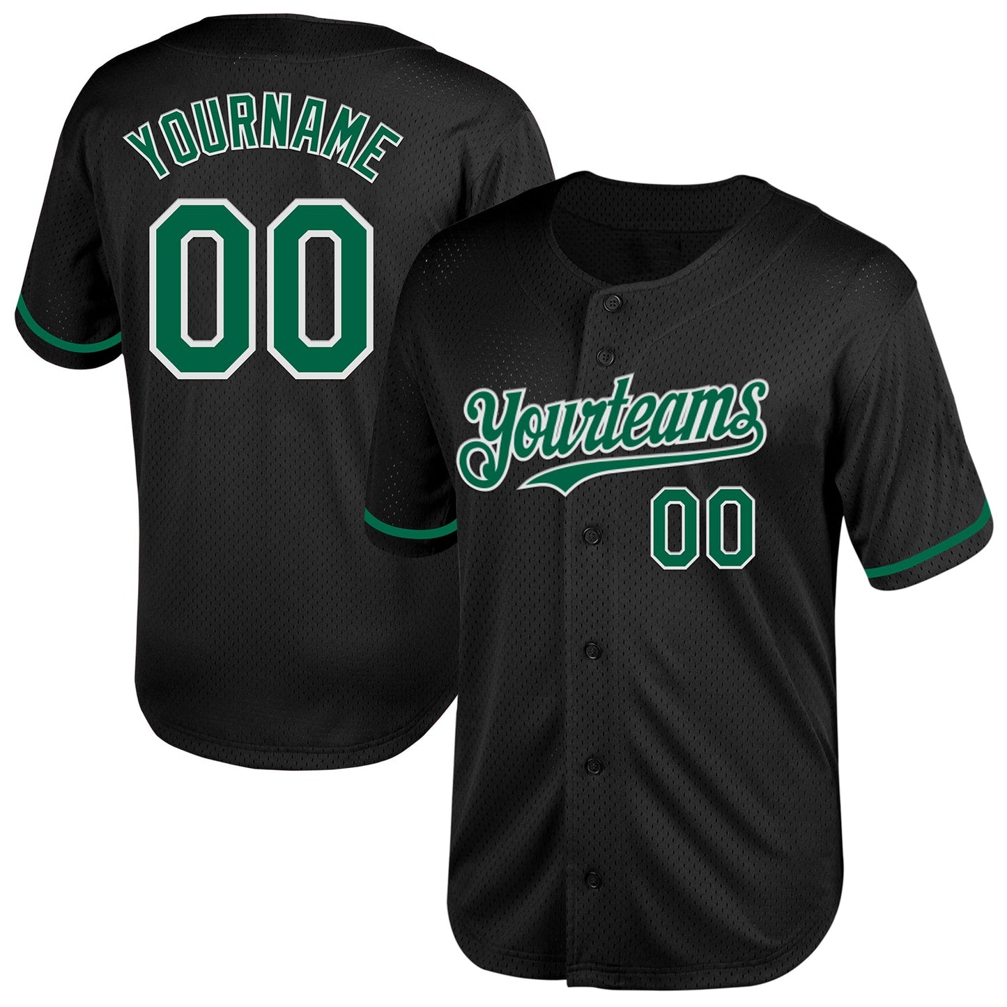 Custom Black Kelly Green-White Mesh Authentic Throwback Baseball Jersey - Main View