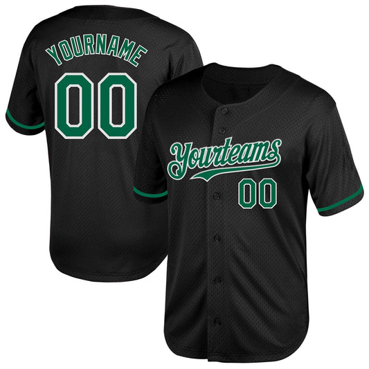 Custom Black Kelly Green-White Mesh Authentic Throwback Baseball Jersey - Main View