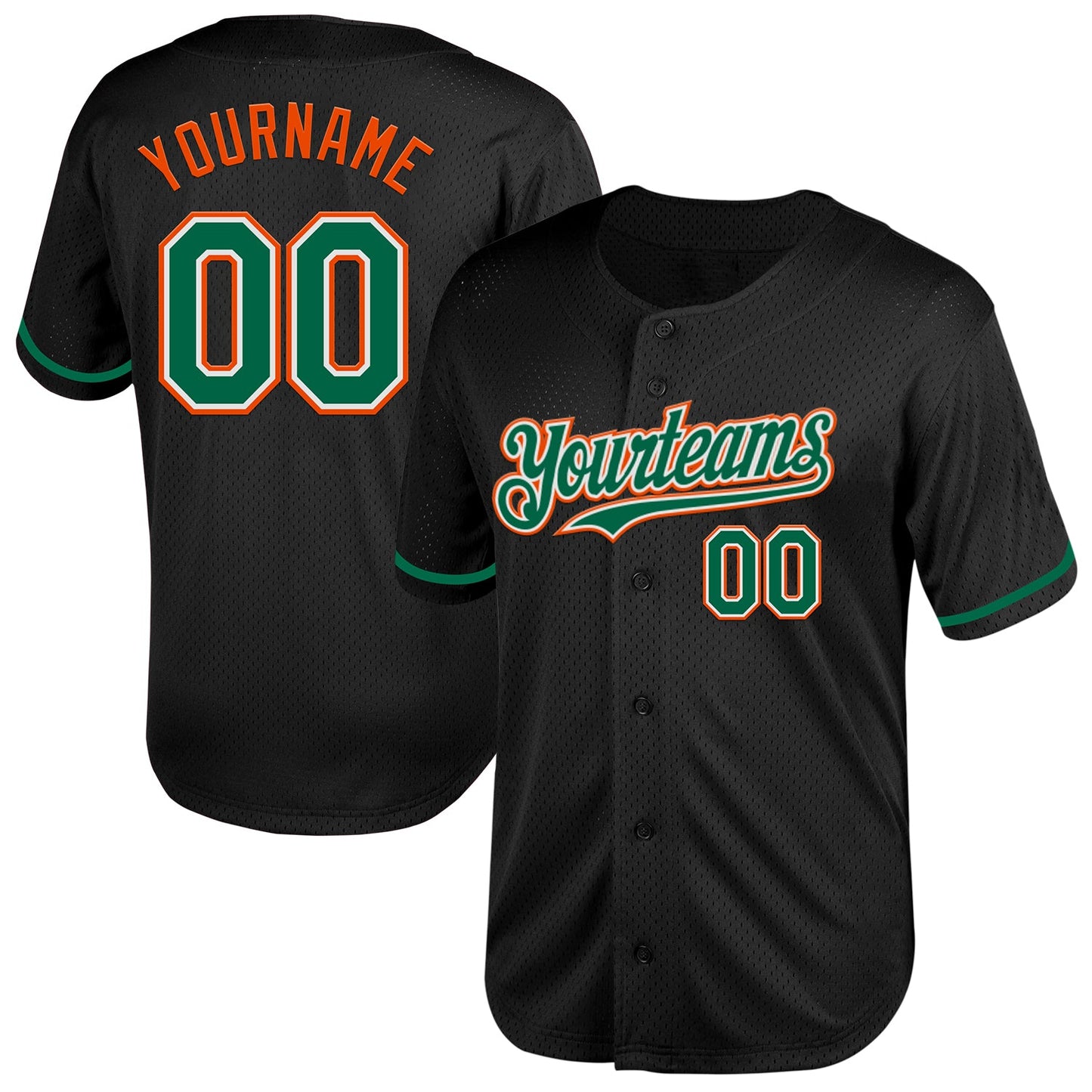 Custom Black Kelly Green-Orange Mesh Authentic Throwback Baseball Jersey - Main View