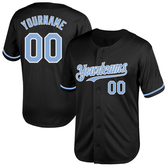 Custom Black Light Blue-White Mesh Authentic Throwback Baseball Jersey - Main View