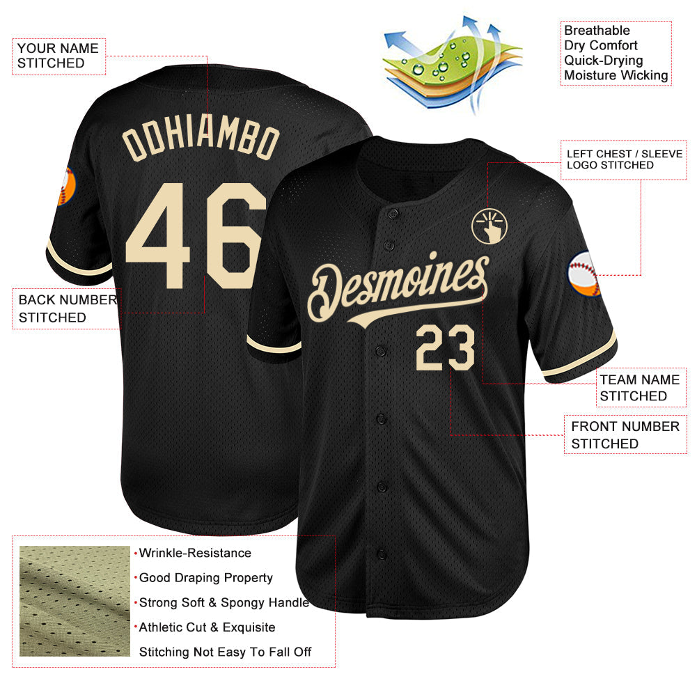Custom Black Cream Mesh Authentic Throwback Baseball Jersey view 3