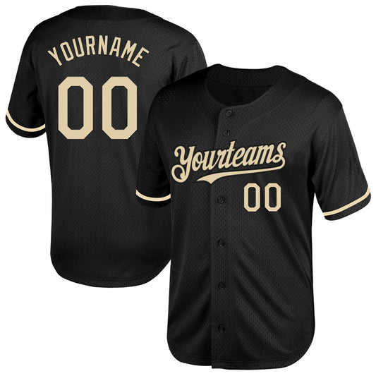 Custom Black Cream Mesh Authentic Throwback Baseball Jersey - Main View