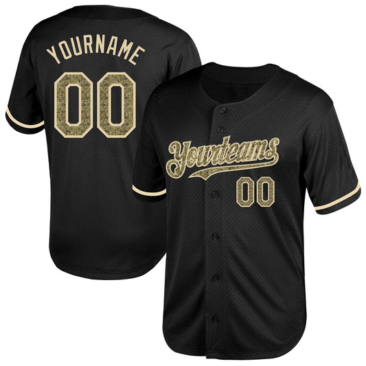 Custom Black Camo-Cream Mesh Authentic Throwback Baseball Jersey - Main View