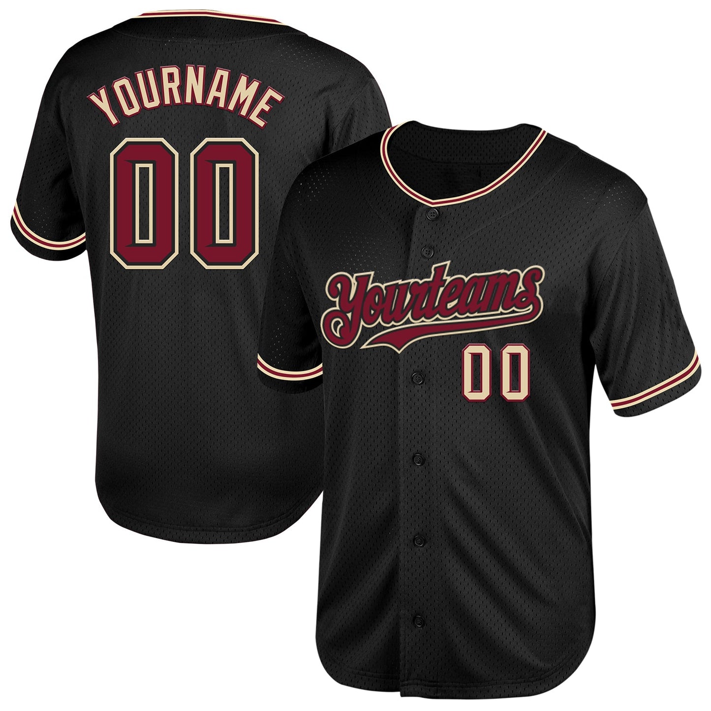 Custom Black Crimson-City Cream Mesh Authentic Throwback Baseball Jersey - Main View