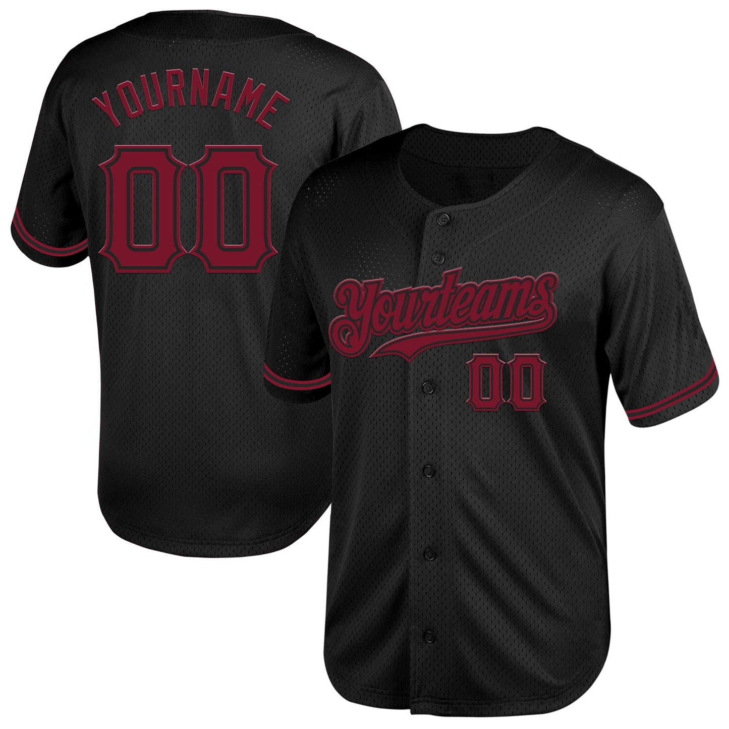 Custom Black Crimson Mesh Authentic Throwback Baseball Jersey - Main View