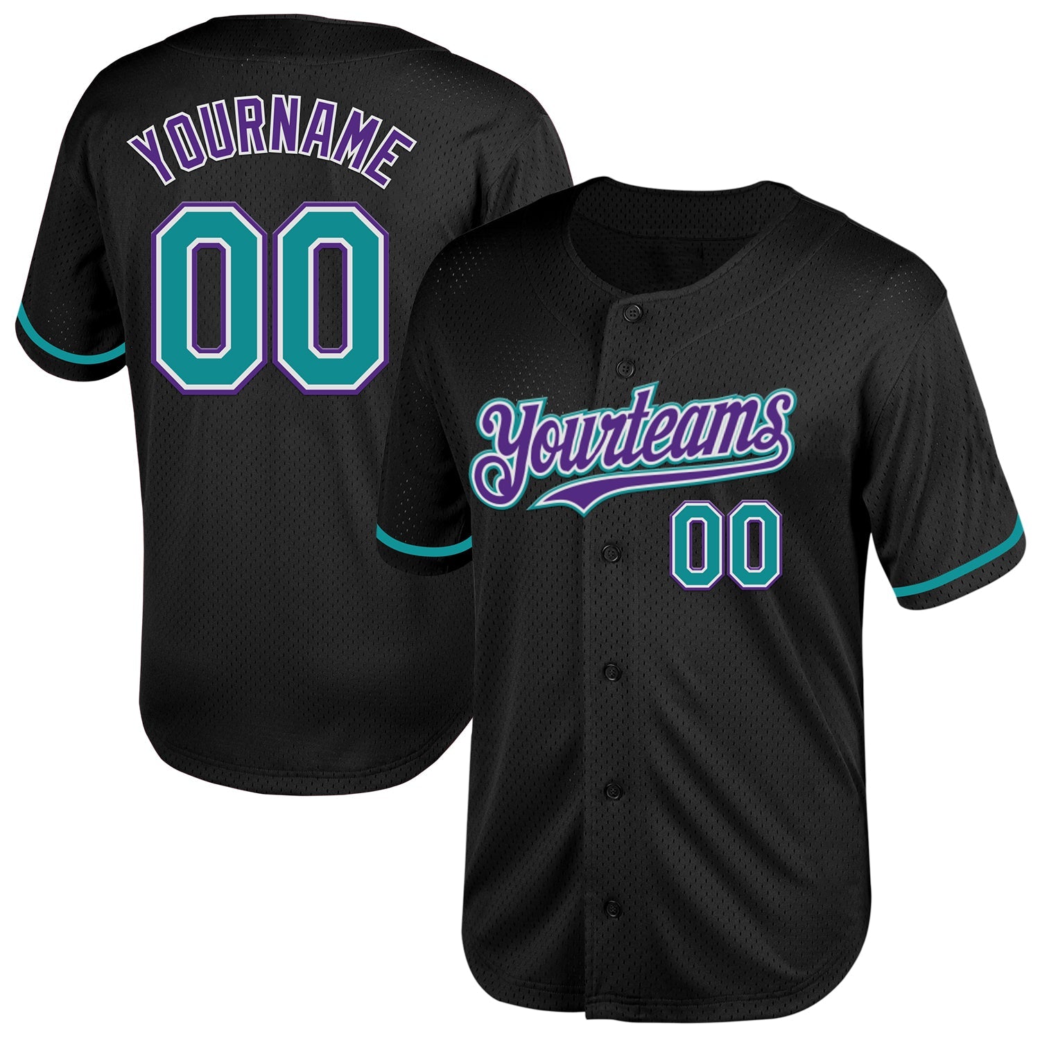 Custom Black Teal-Purple Mesh Authentic Throwback Baseball Jersey - Main View