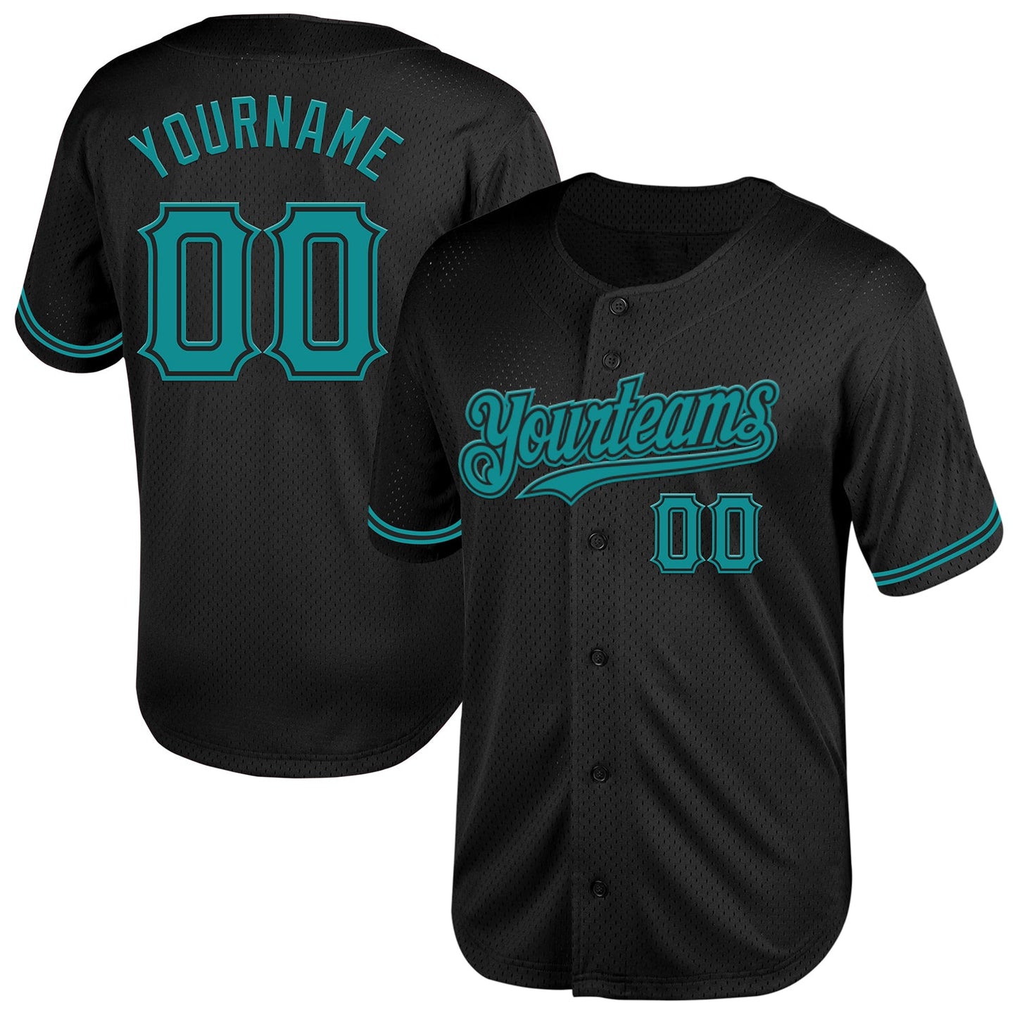 Custom Black Teal Mesh Authentic Throwback Baseball Jersey - Main View