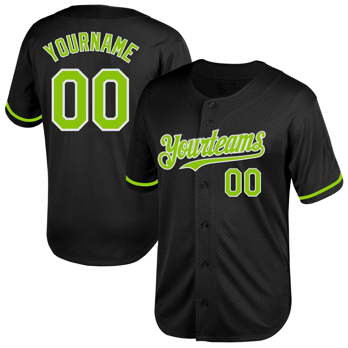 Custom Black Neon Green-White Mesh Authentic Throwback Baseball Jersey - Main View