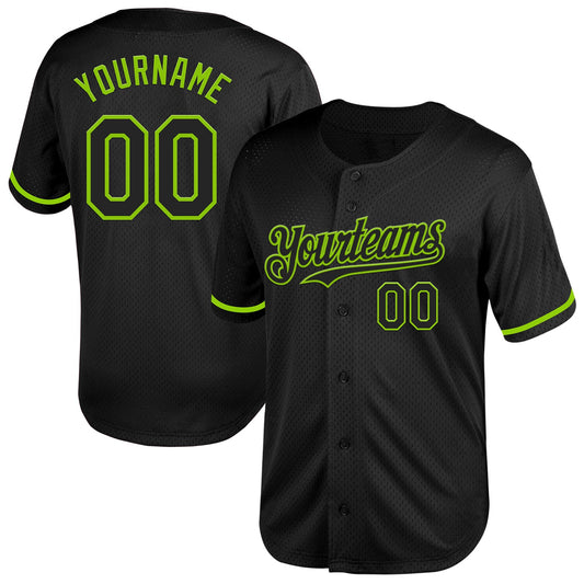 Custom Black Neon Green Mesh Authentic Throwback Baseball Jersey - Main View