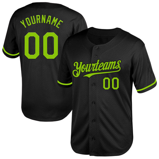 Custom Black Neon Green Mesh Authentic Throwback Baseball Jersey - Main View