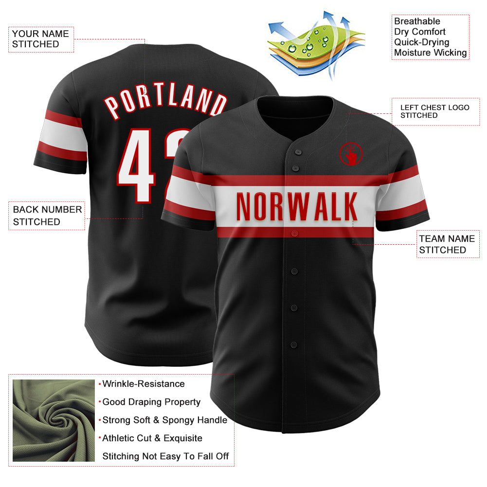 Custom Black White-Red Authentic Baseball Jersey view 3