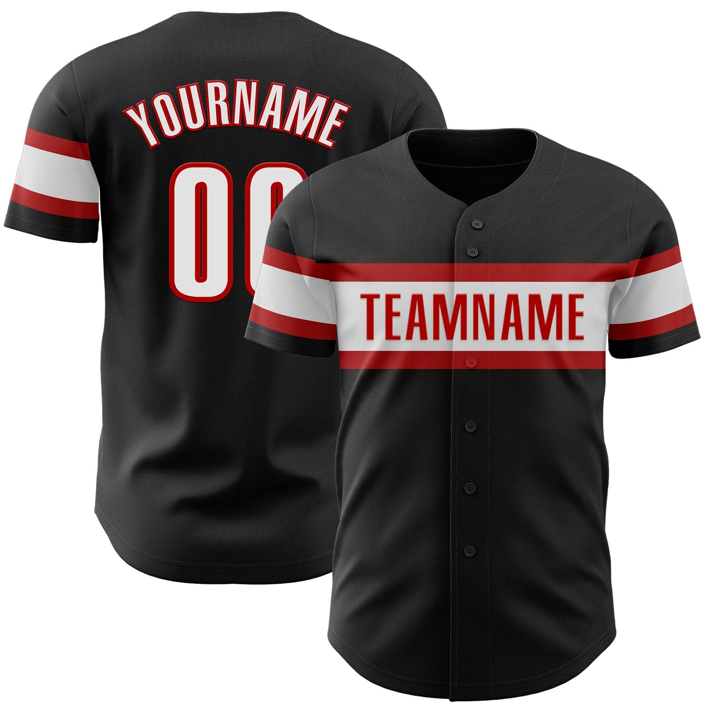 Custom Black White-Red Authentic Baseball Jersey - Main View