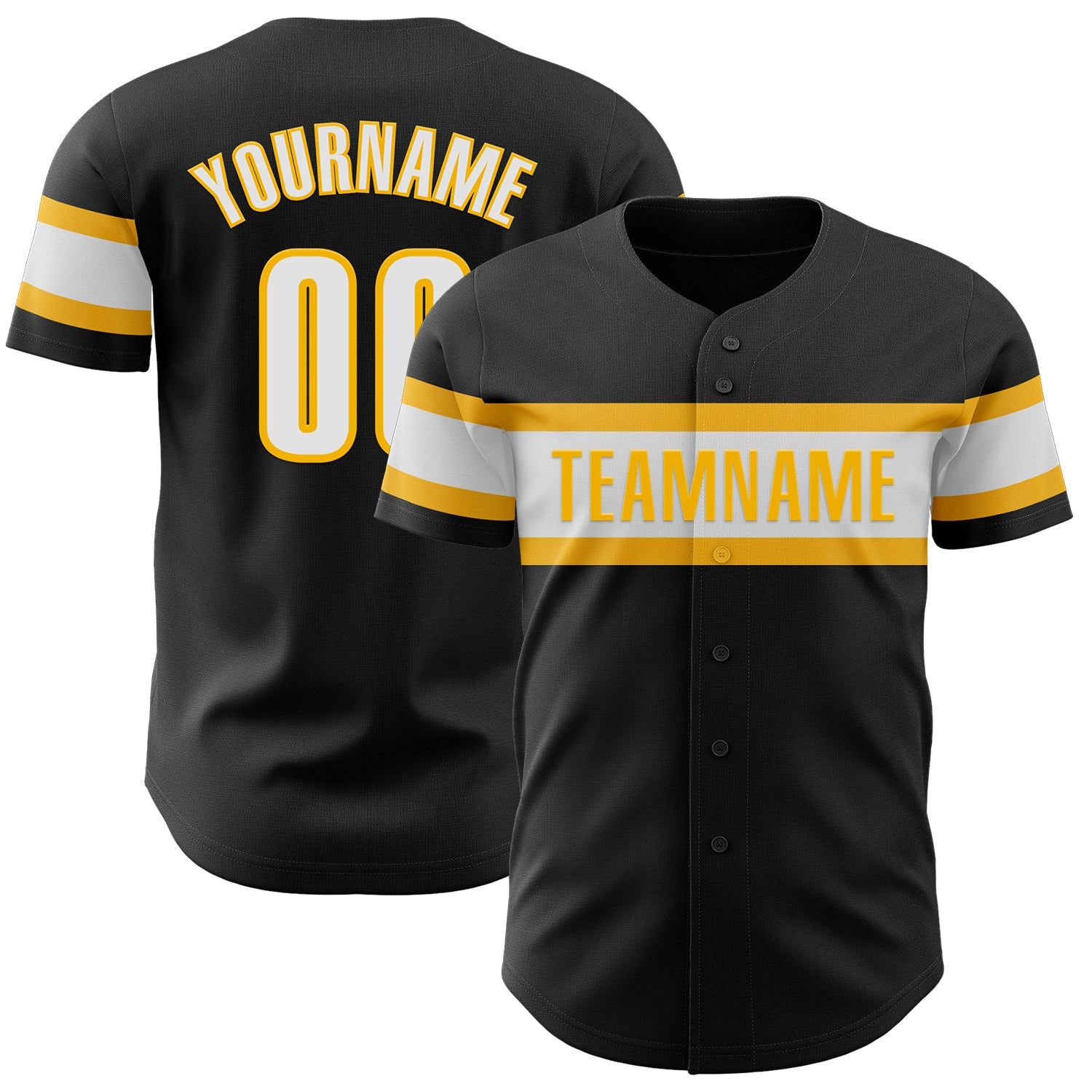 Custom Black White-Gold Authentic Baseball Jersey - Main View