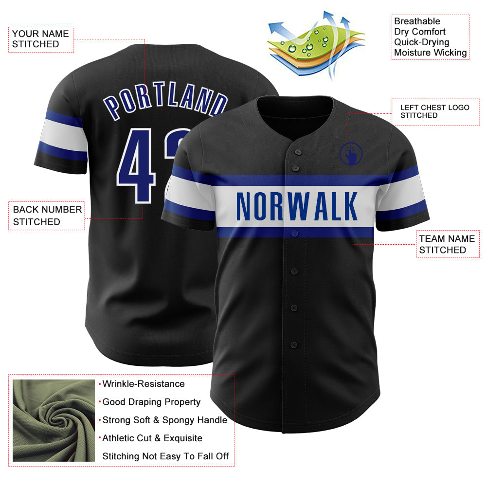 Custom Black Royal-White Authentic Baseball Jersey view 3