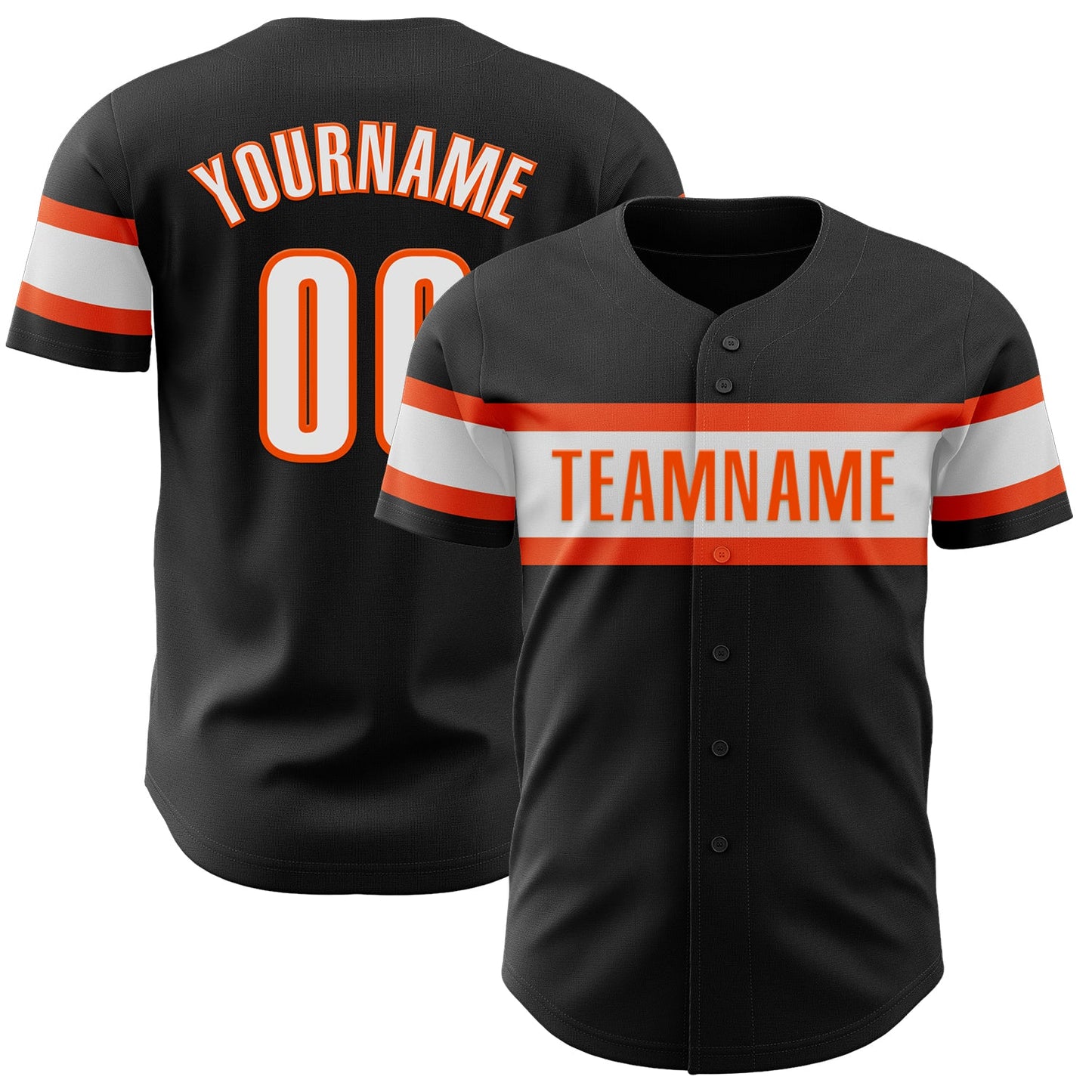 Custom Black White-Orange Authentic Baseball Jersey - Main View