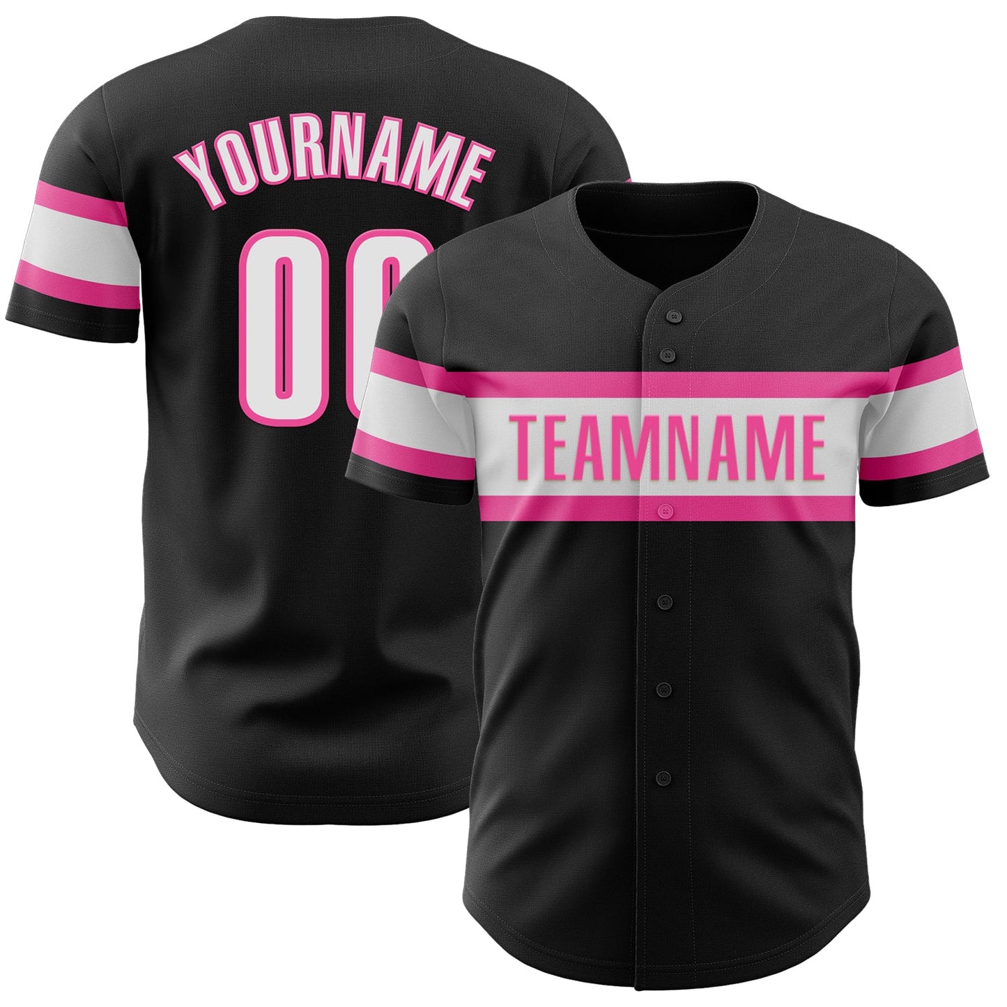 Custom Black White-Pink Authentic Baseball Jersey - Main View