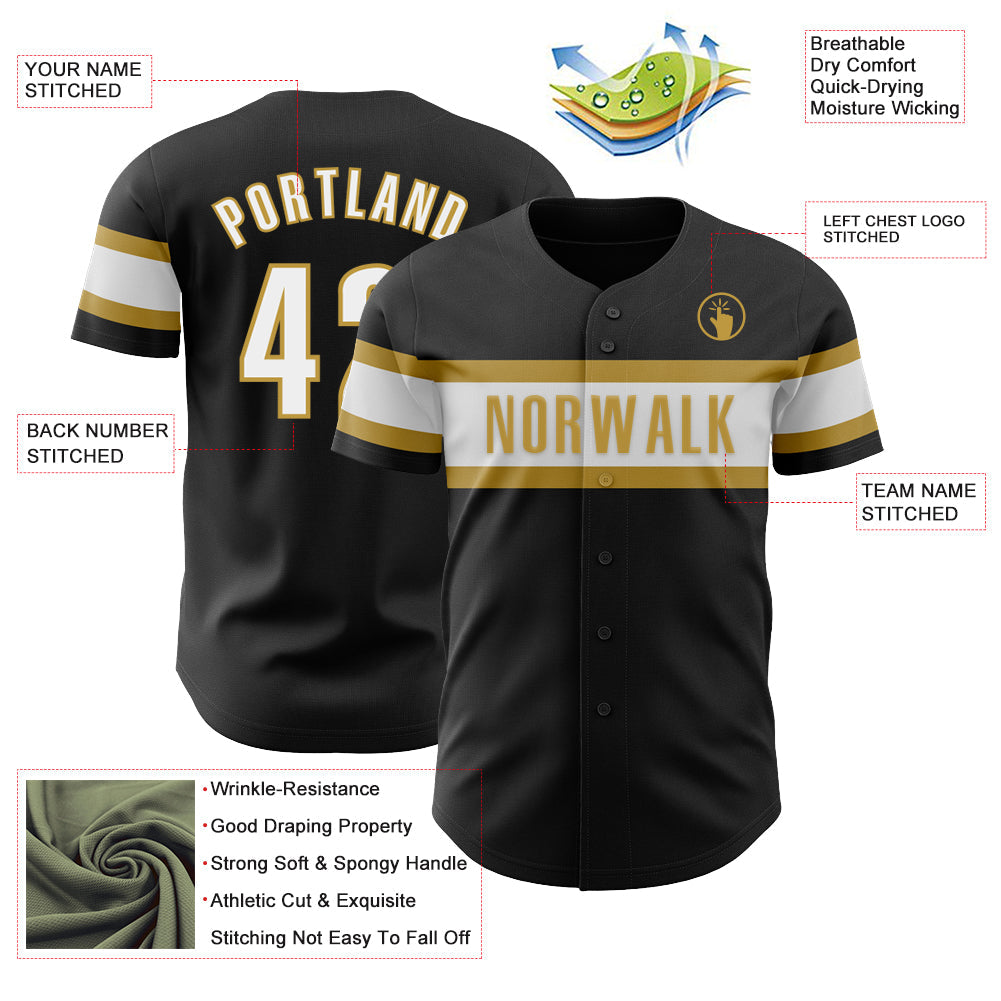 Custom Black White-Old Gold Authentic Baseball Jersey view 3