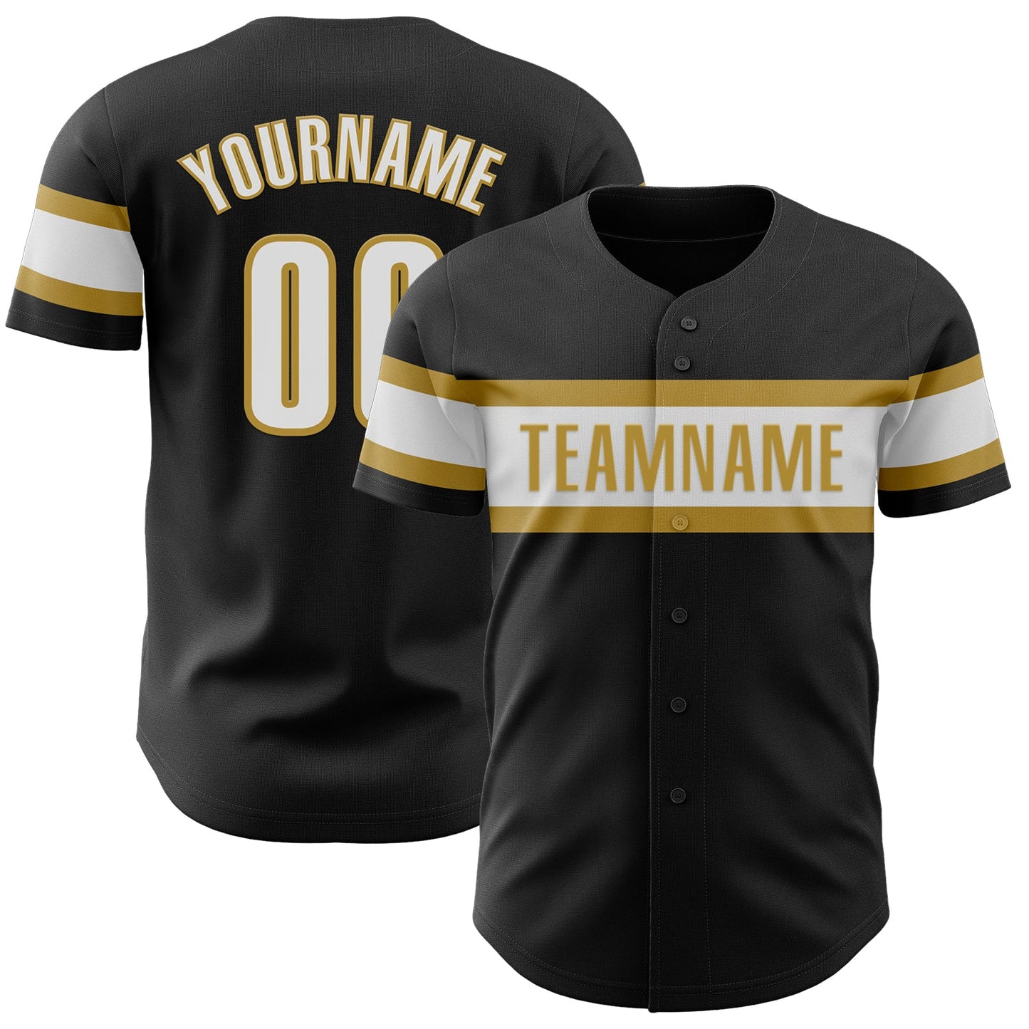 Custom Black White-Old Gold Authentic Baseball Jersey - Main View
