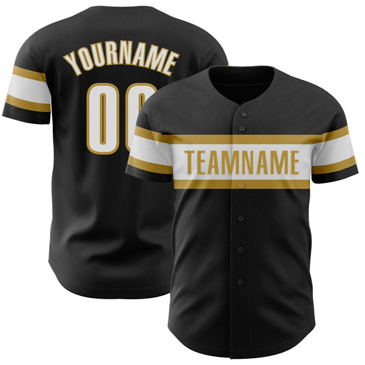 Custom Black White-Old Gold Authentic Baseball Jersey - Main View