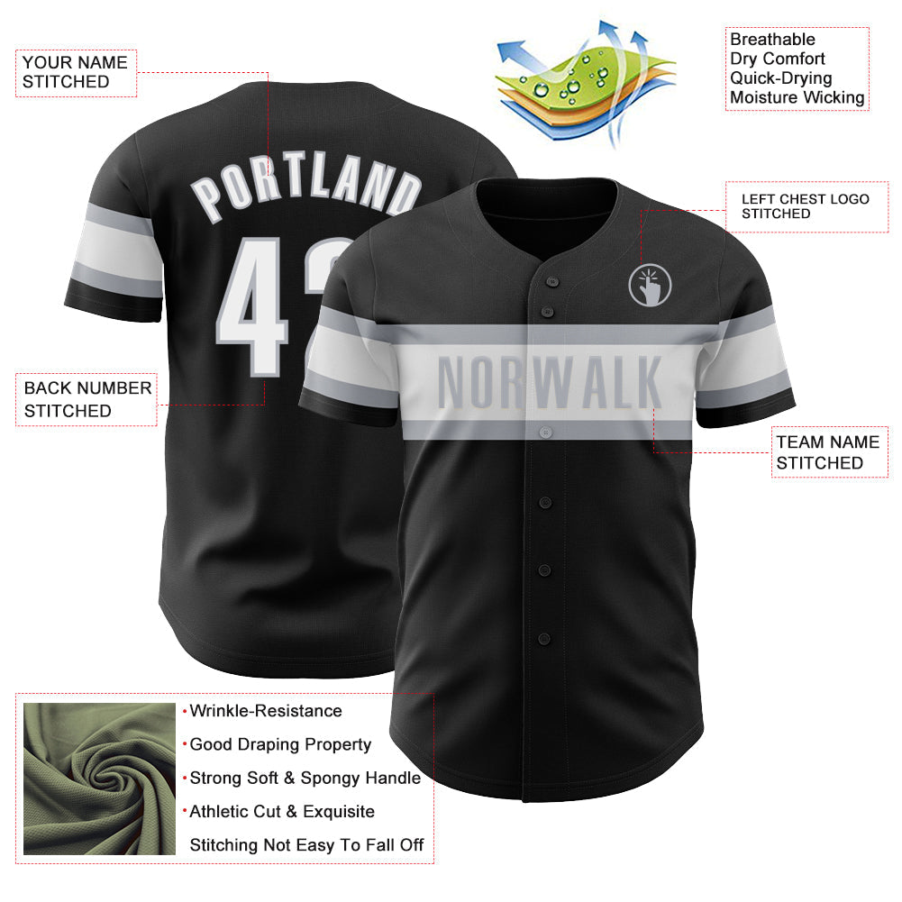 Custom Black White-Gray Authentic Baseball Jersey view 3