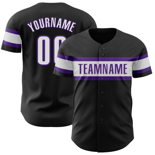 Custom Black White-Purple Authentic Baseball Jersey - Main View