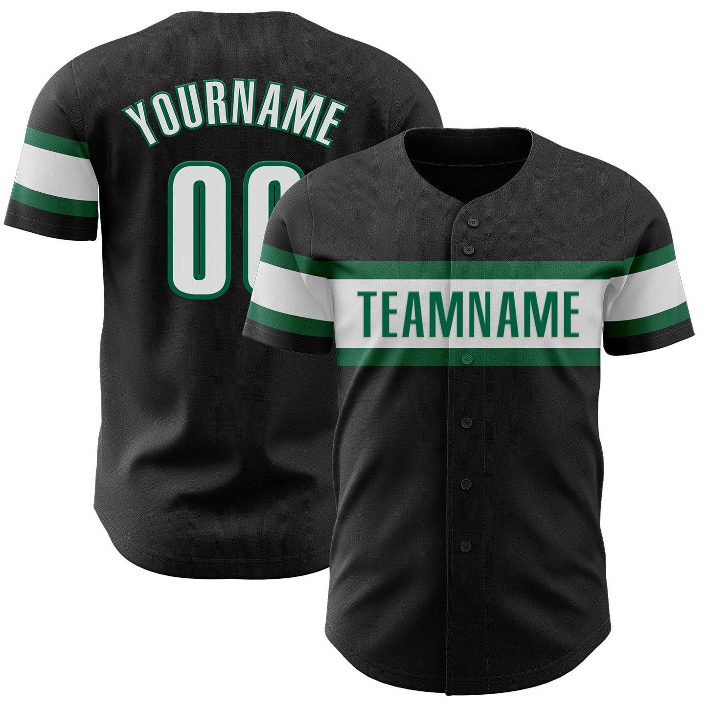 Custom Black White-Kelly Green Authentic Baseball Jersey - Main View