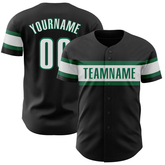Custom Black White-Kelly Green Authentic Baseball Jersey - Main View