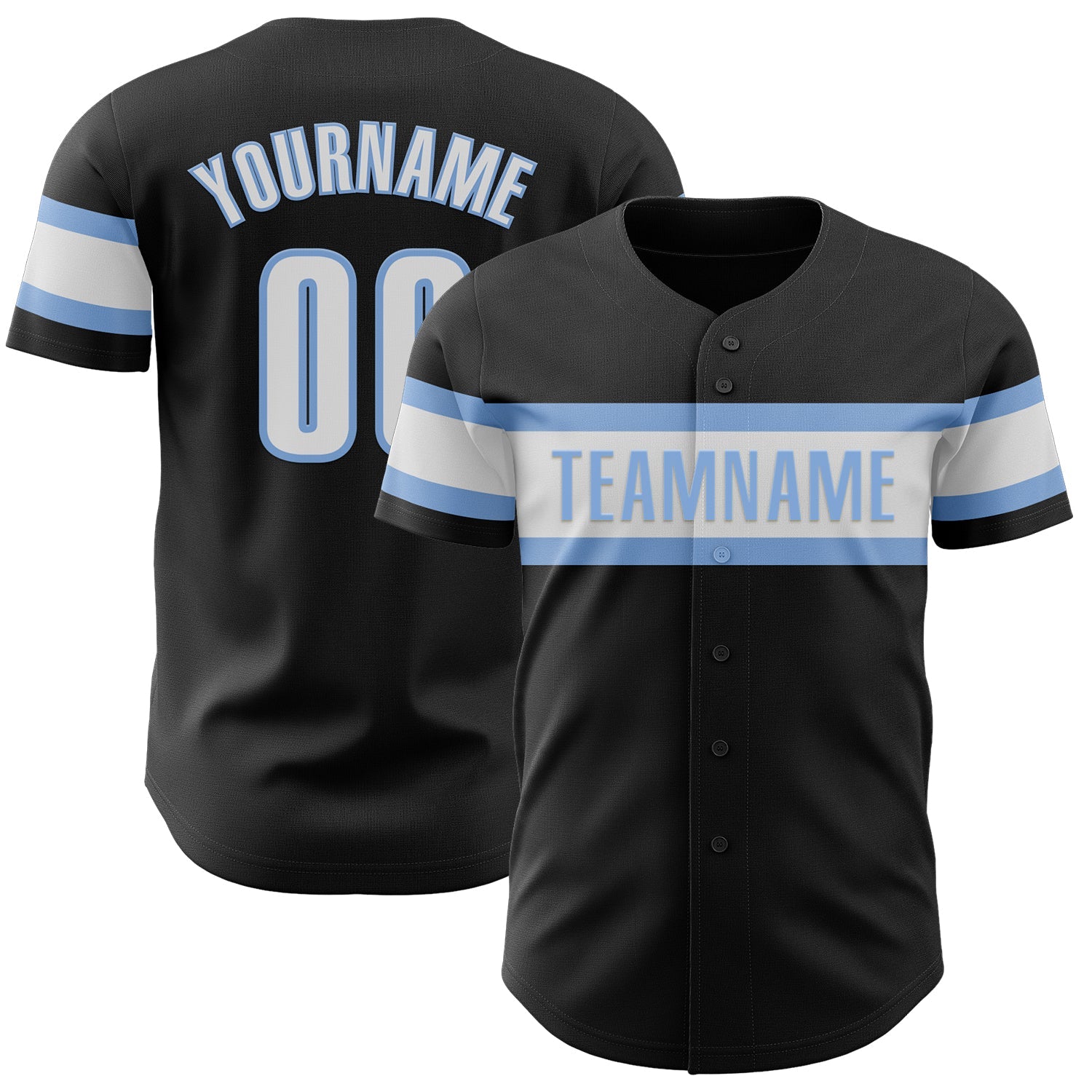 Custom Black White-Light Blue Authentic Baseball Jersey - Main View