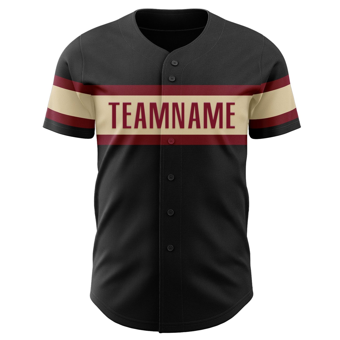 Custom Black Crimson-Cream Authentic Baseball Jersey view 2