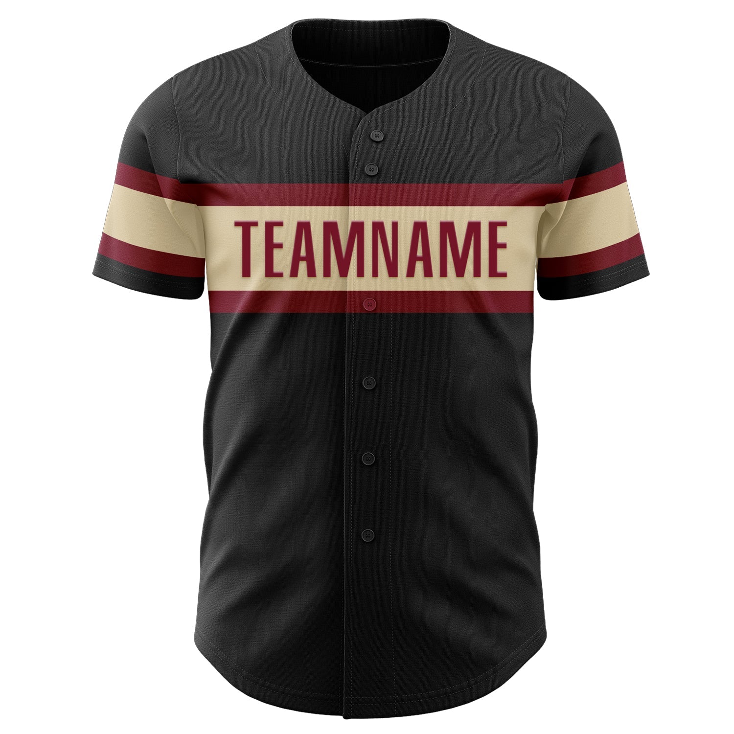 Custom Black Crimson-Cream Authentic Baseball Jersey view 2