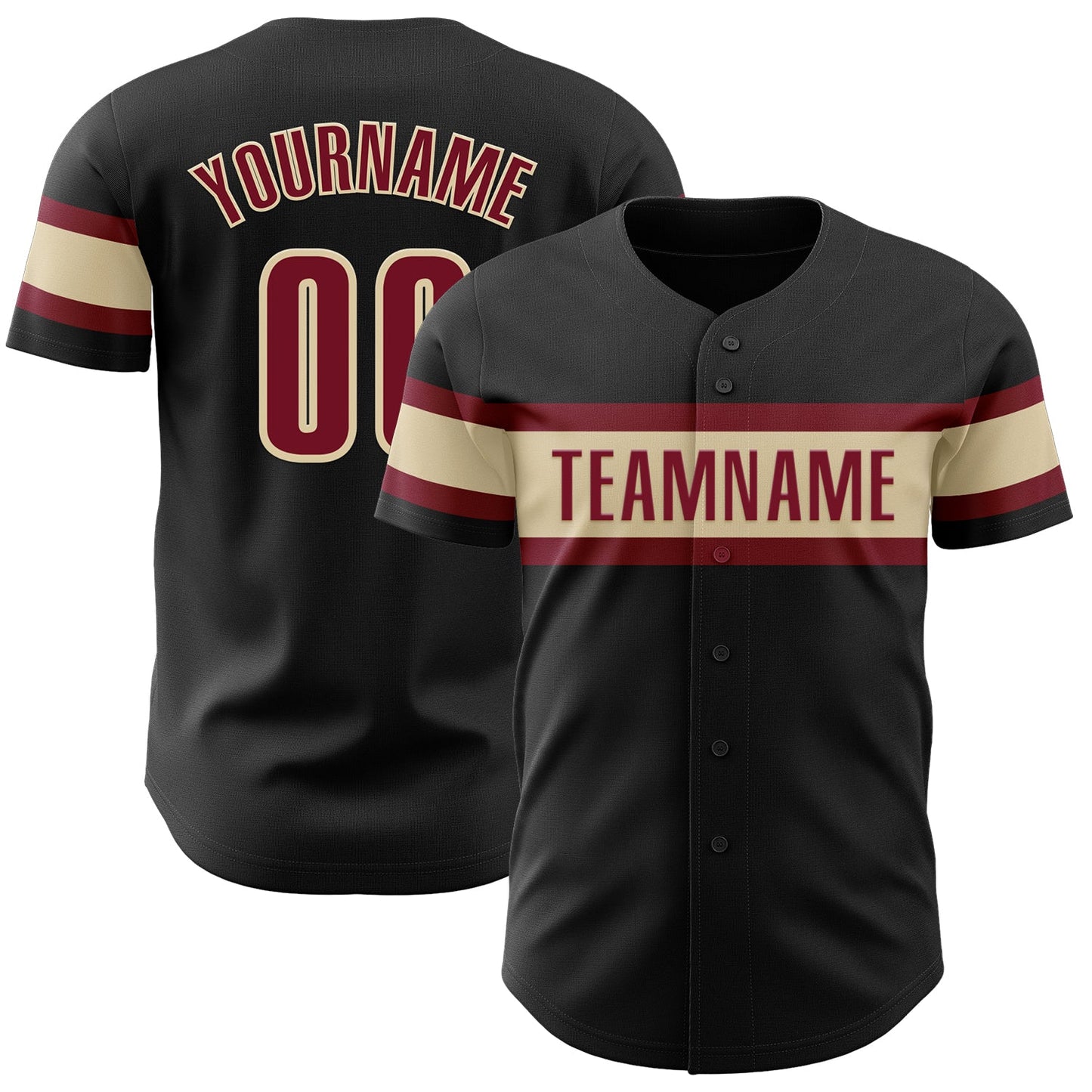 Custom Black Crimson-Cream Authentic Baseball Jersey - Main View