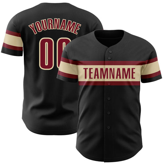 Custom Black Crimson-Cream Authentic Baseball Jersey - Main View