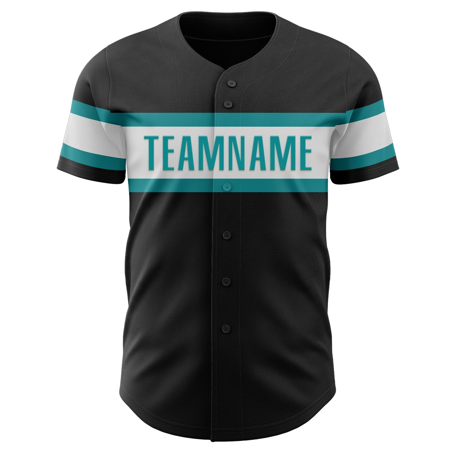 Custom Black White-Teal Authentic Baseball Jersey view 2