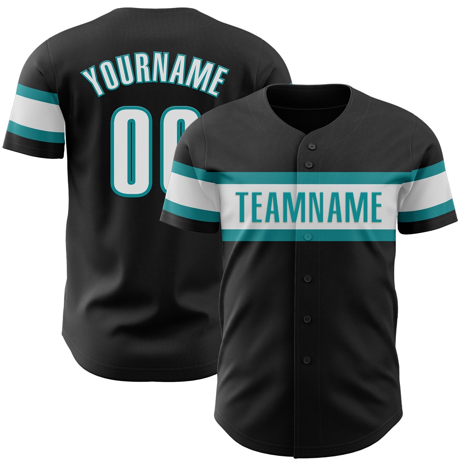 Custom Black White-Teal Authentic Baseball Jersey - Main View