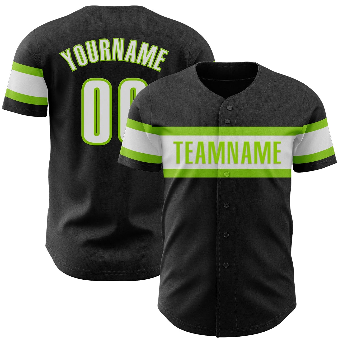 Custom Black White-Neon Green Authentic Baseball Jersey - Main View