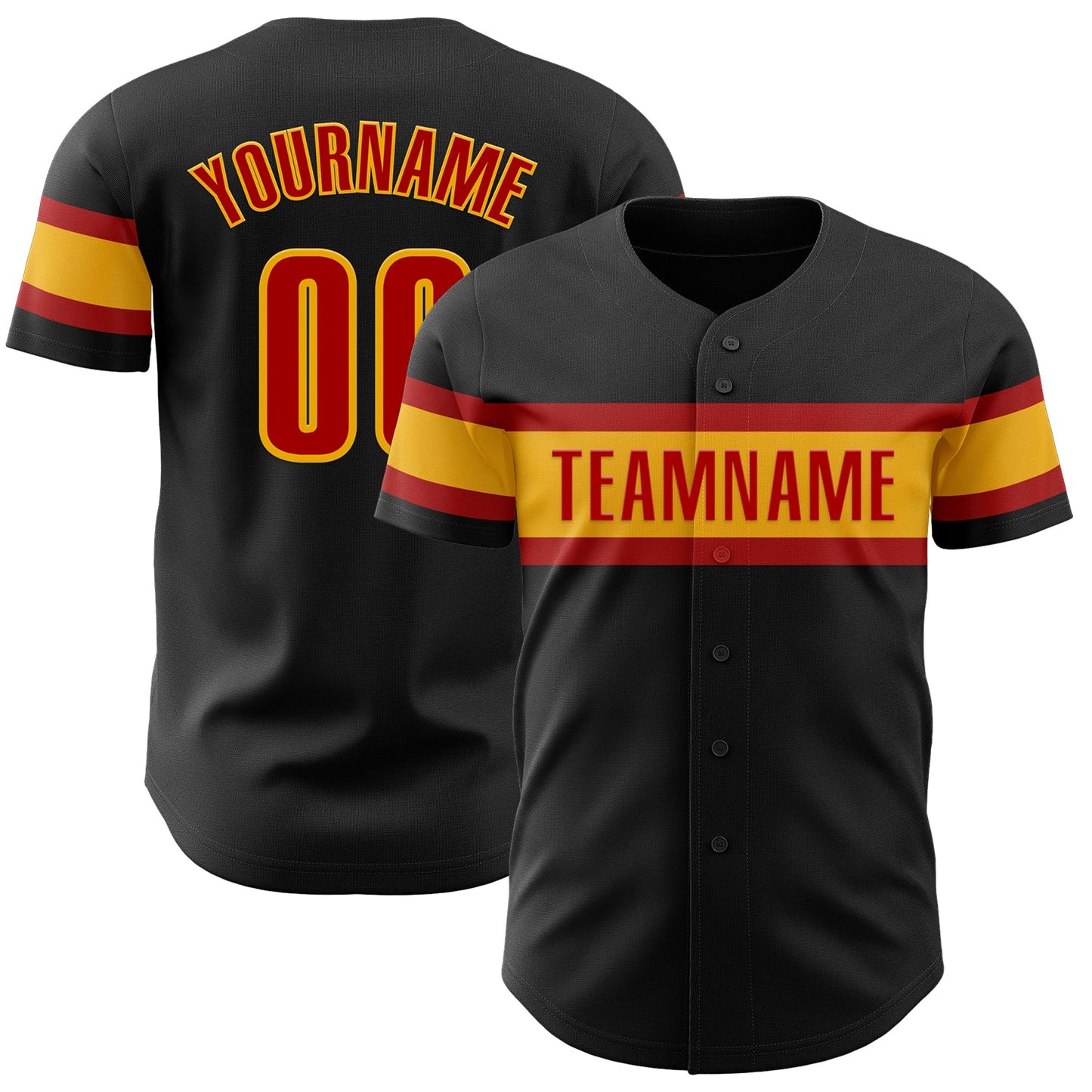 Custom Black Red-Gold Authentic Baseball Jersey - Main View
